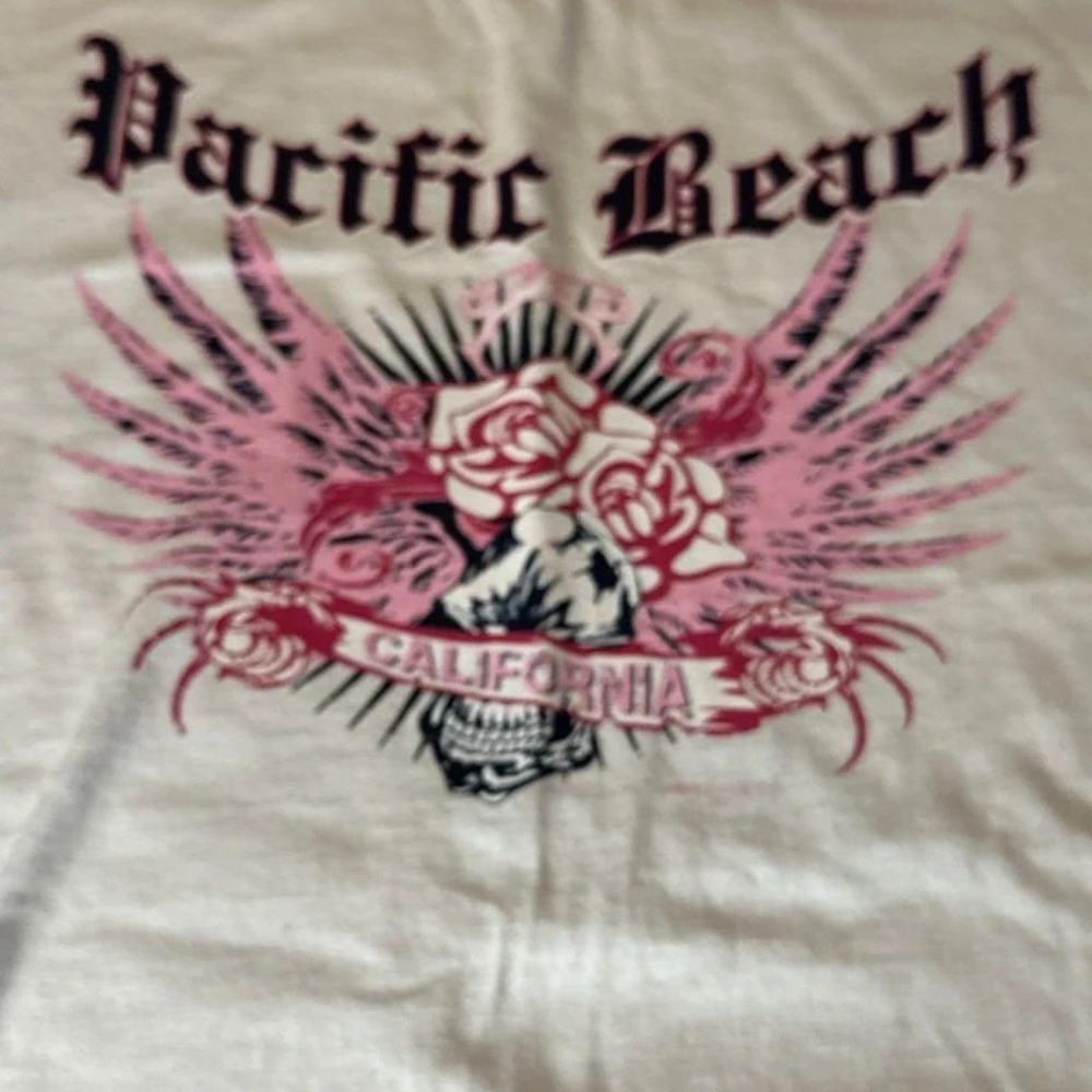 Vintage Pacific Beach Graphic T-Shirt Mens White Rose Beach